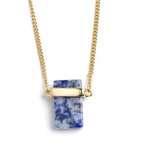 Long rectangle blue quartz pendant necklace.